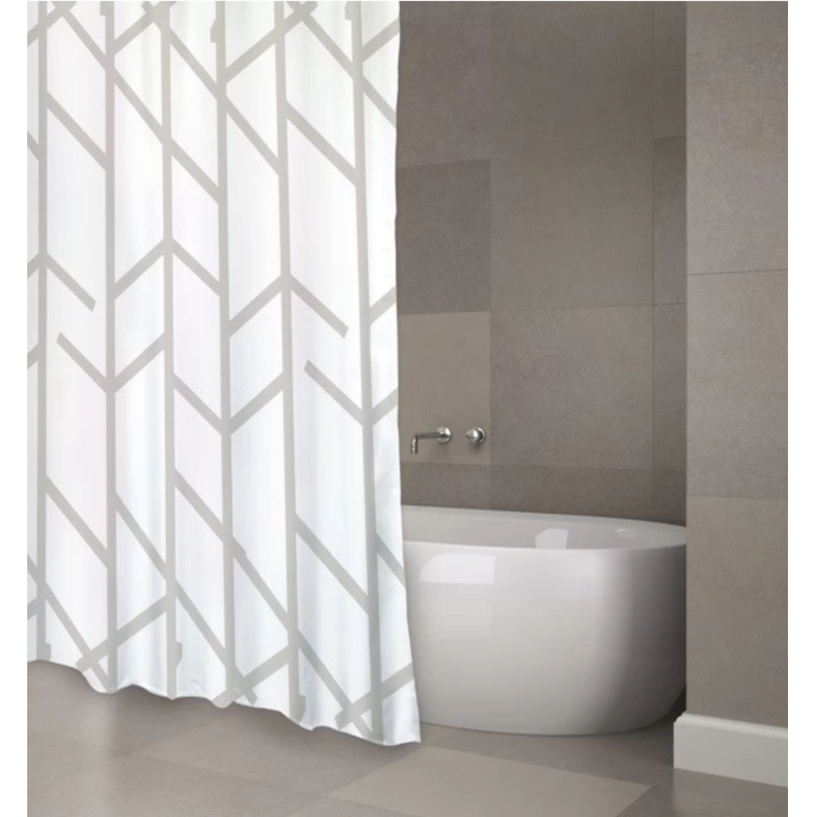 Tenda da doccia anti-muffa in poliestere 100%  Taupe e bianco collezione ARBRE