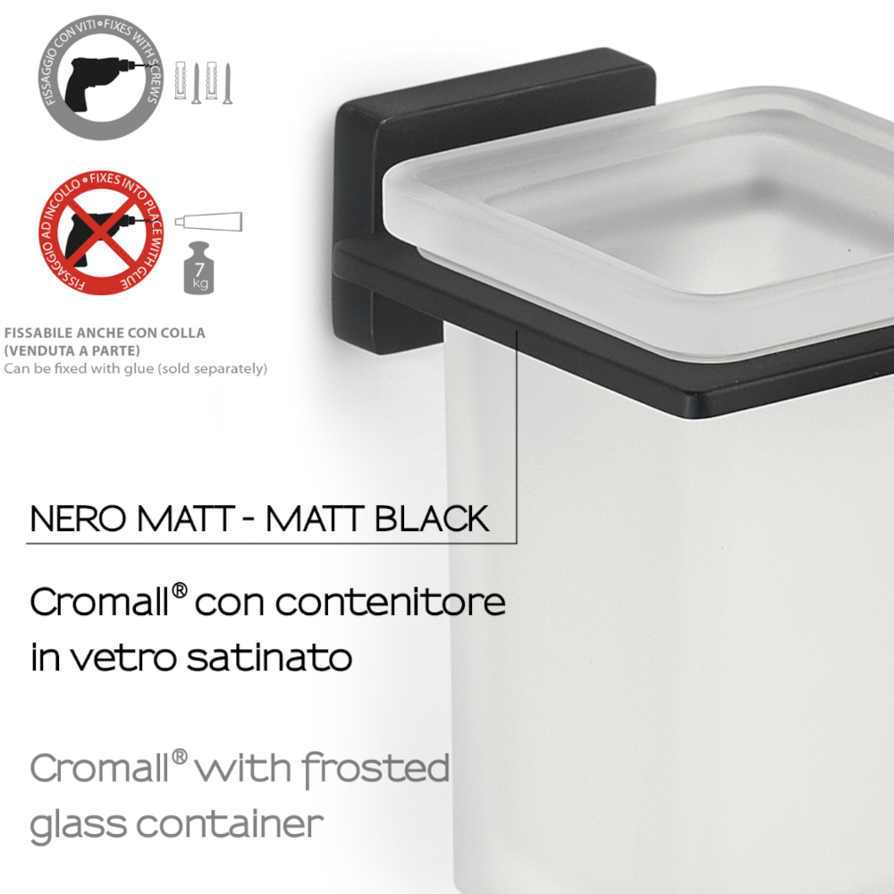 Portaspazzolini a muro in Acciaio Inox di Gedy modello Atena - Nero Matt