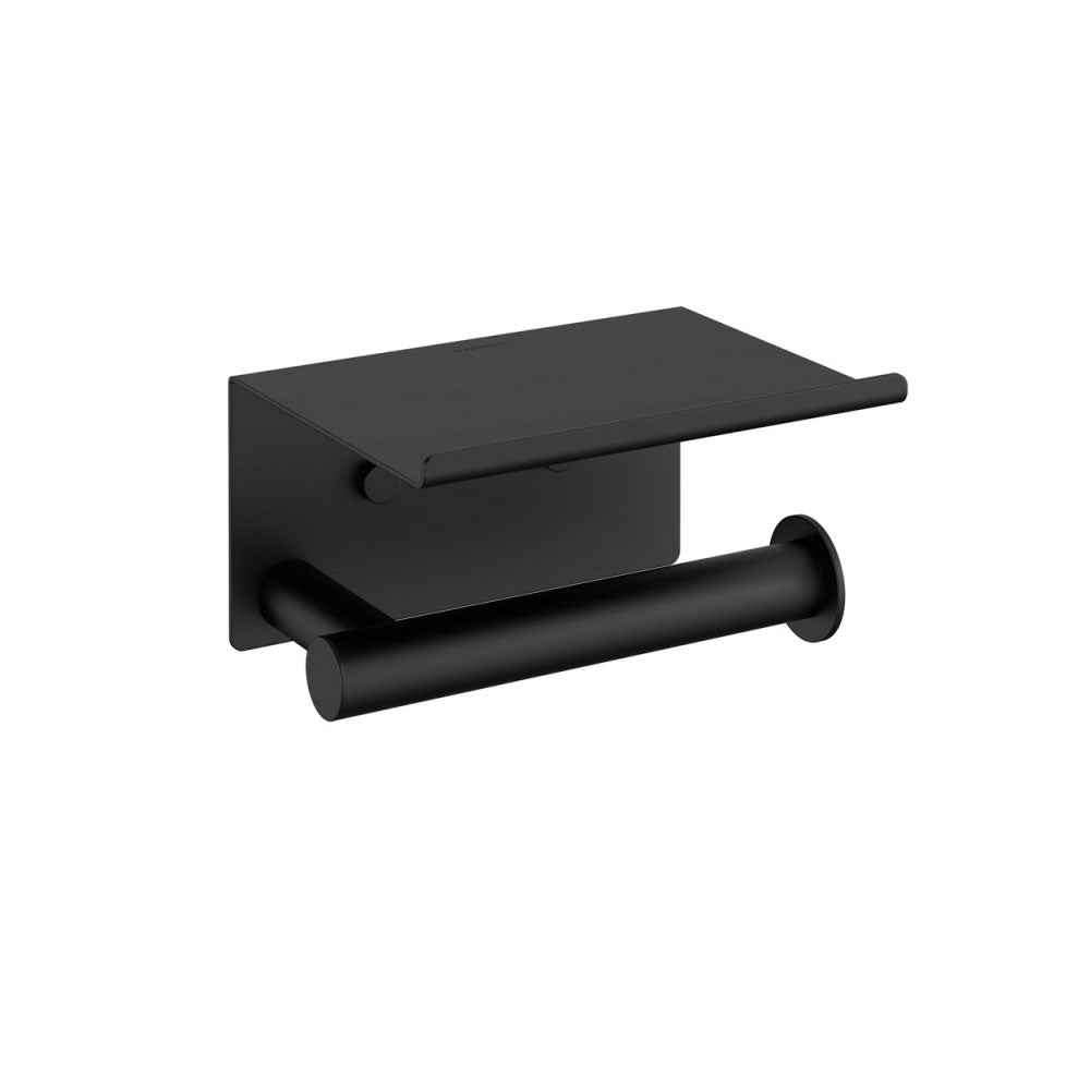 Porta rotolo sospeso con supporto per cellulare in ottone verniciato della collezione 'Architect s+' by Cosmic - Nero satinato