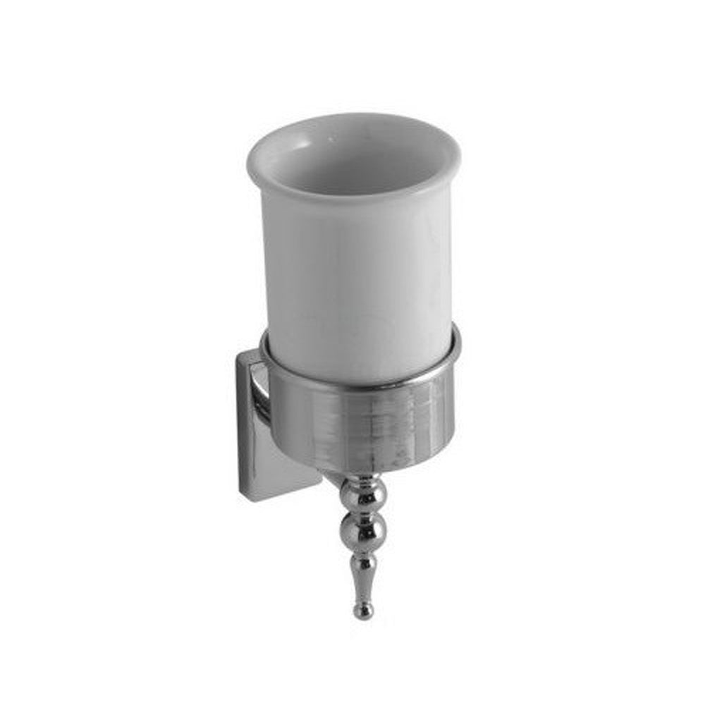 Bicchiere portaspazzolini in ceramica con supporto in ottone cromato installazione a parete collezione Paestum Globo