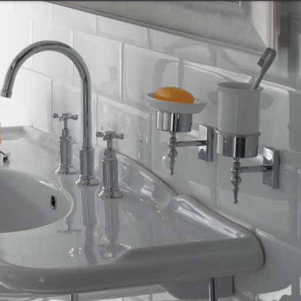 Bicchiere portaspazzolini in ceramica con supporto in ottone cromato installazione a parete collezione Paestum Globo