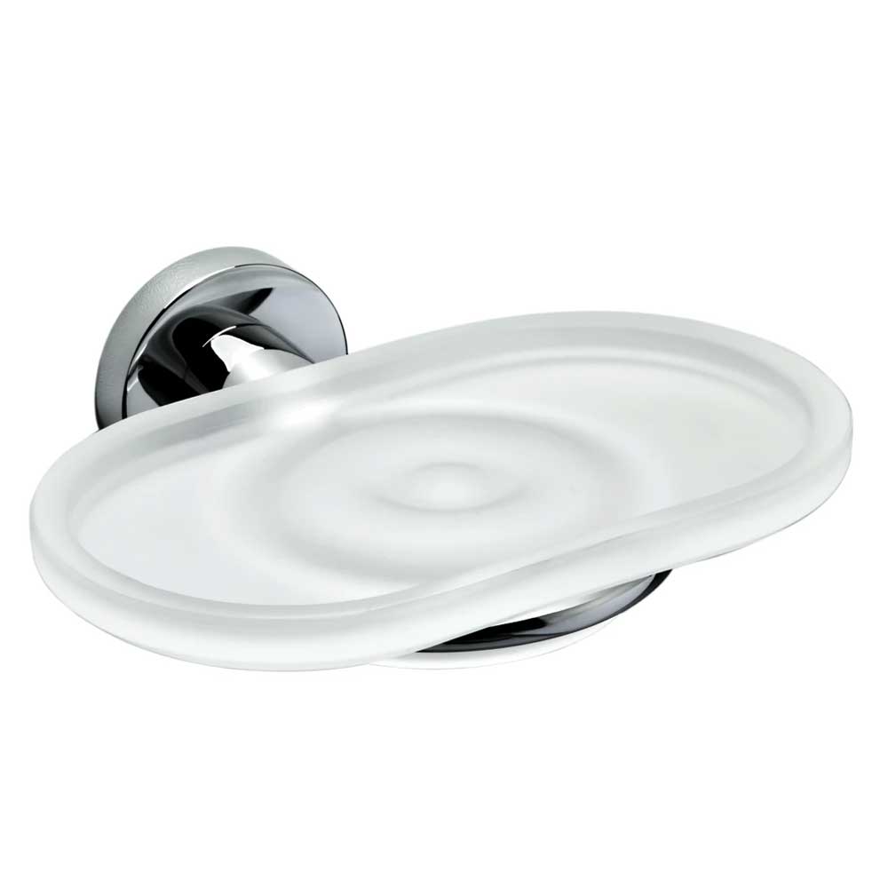 Porta sapone in ottone cromato con piattino in vetro satinato Colombo Design collezione Basic Con fissaggio a tassello