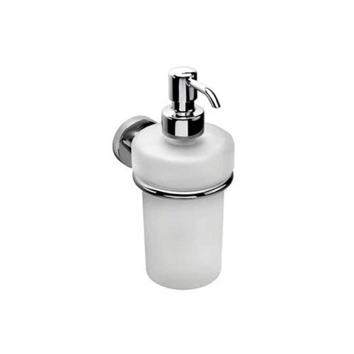 Dispenser Sapone in ottone cromato con Contenitore in vetro satinato Colombo Design collezione Basic Con fissaggio a tassello