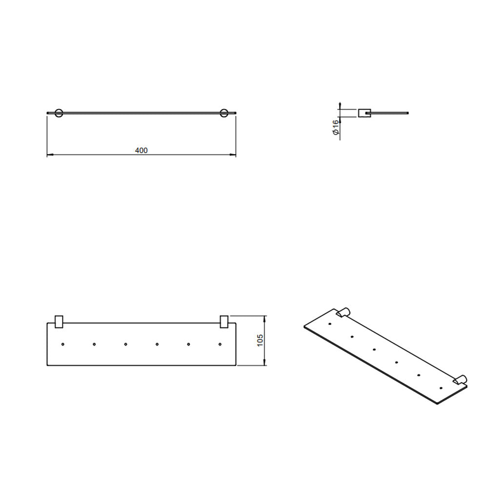 Mensola a muro in acciaio inox lucido della collezione 'Logic' by Cosmic 10