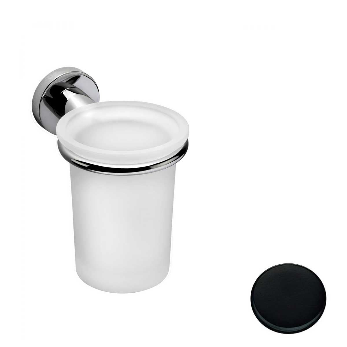 Porta spazzolini Nero Opaco con contenitore in vetro satinato Colombo Design collezione Basic Con fissaggio a tassello