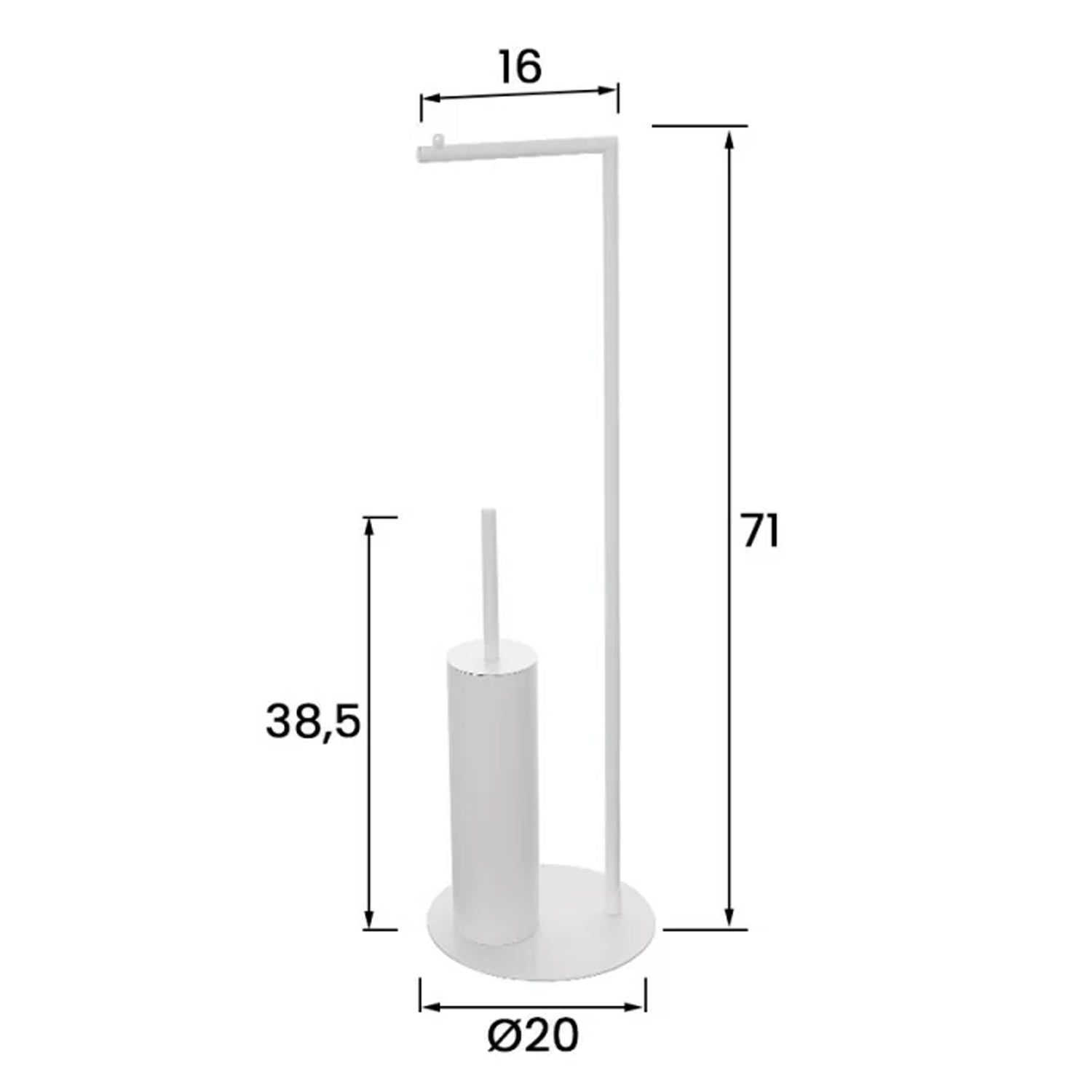 Piantana porta rotolo e porta scopino Stile in acciaio con base circolare - Bianco