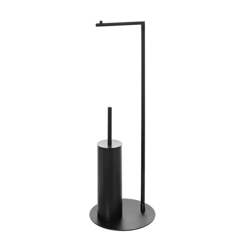 Piantana porta rotolo e porta scopino Stile in acciaio con base circolare - Nero