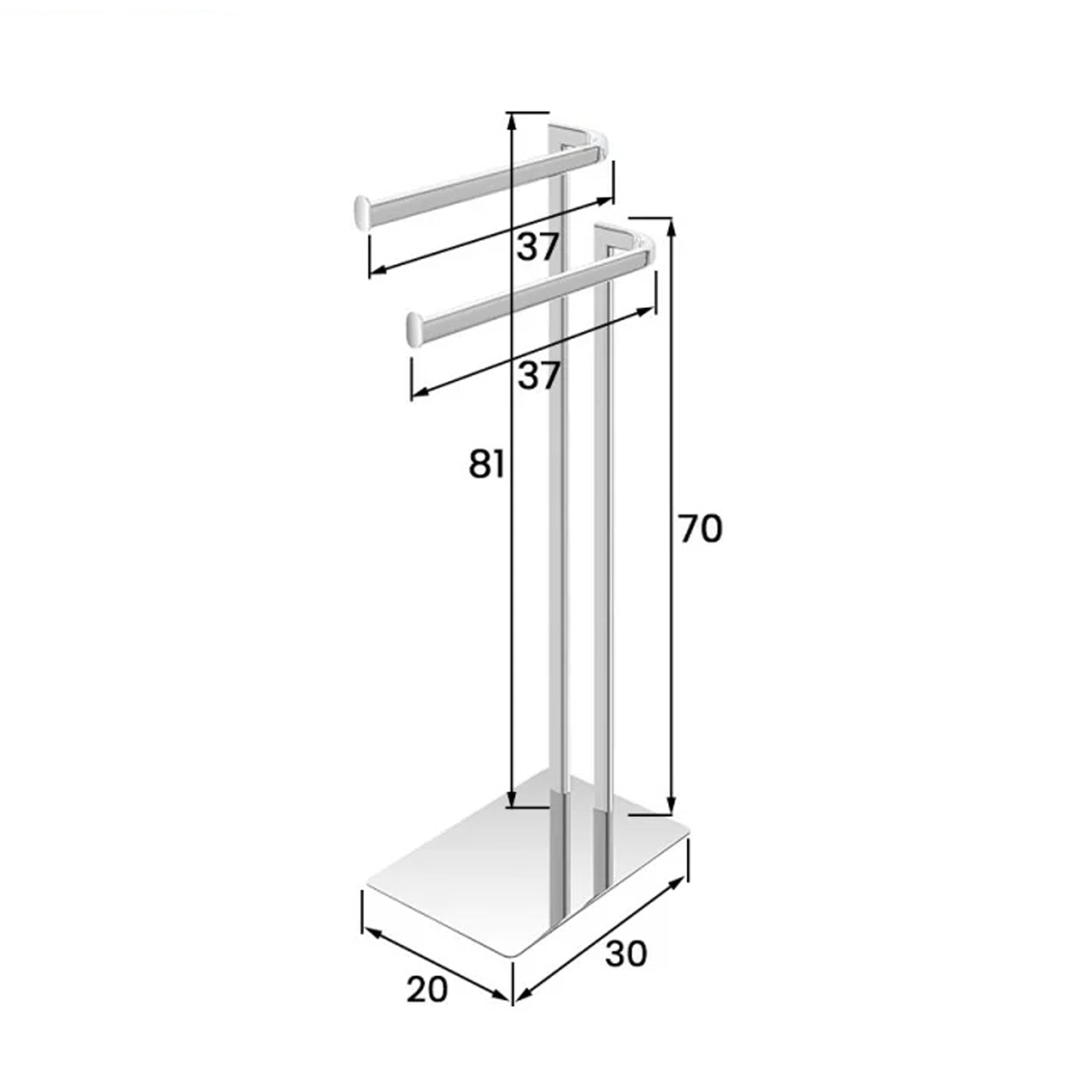 Piantana porta asciugamani linea Fusione in acciaio con base rettangolare - Cromo