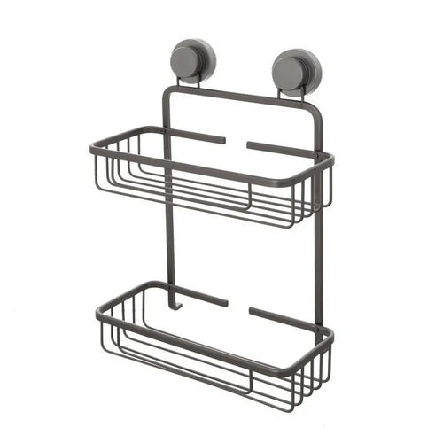 Portaoggetti doccia rettangolare in acciaio a due ripiani - Grigio Scuro
