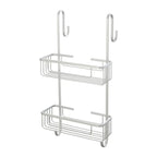 Portaoggetti doccia rettangolare 2 ripiani con ganci in acciaio - Argento