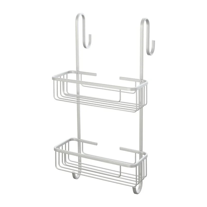 Portaoggetti doccia rettangolare 2 ripiani con ganci in acciaio - Argento