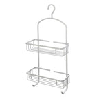 Portaoggetti doccia rettangolare 2 ripiani con ganci in acciaio - Argento