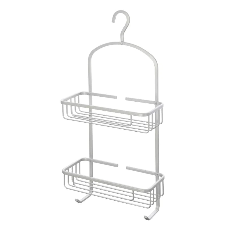 Portaoggetti doccia rettangolare 2 ripiani con ganci in acciaio - Argento