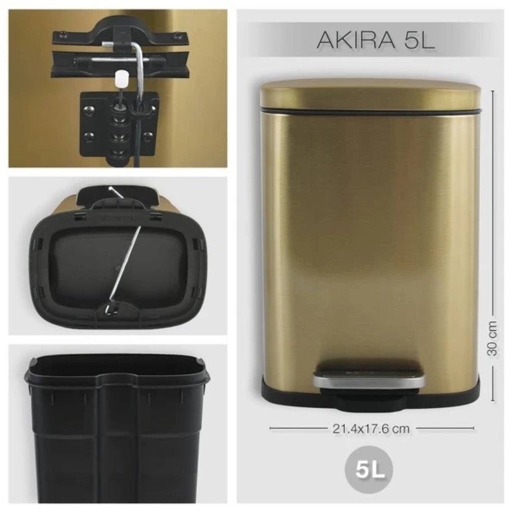 Pattumiera a pedale modello Akira capacitÃ  5 Litri colore oro spazzolato