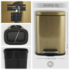 Pattumiera a pedale modello Akira capacitÃ  5 Litri colore oro spazzolato