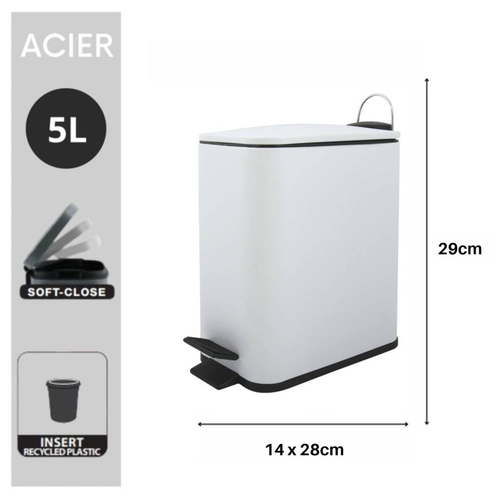 Pattumiera a pedale modello Erik capienza 5 Litri colore bianco opaco