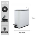 Pattumiera a pedale modello Erik capienza 5 Litri colore bianco opaco