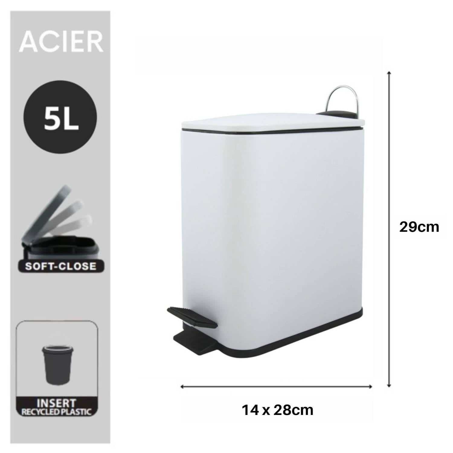 Pattumiera a pedale modello Erik capienza 5 Litri colore bianco opaco