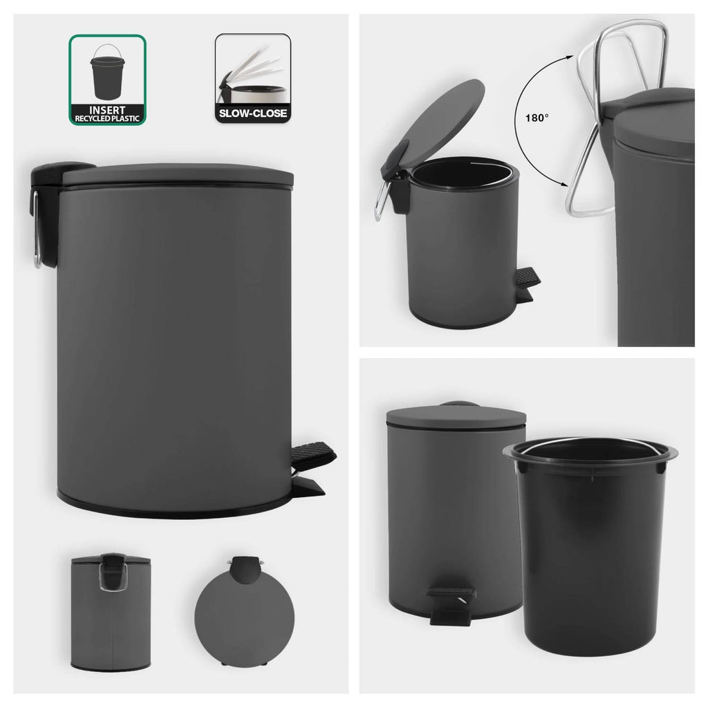 Pattumiera a pedale modello Adelar capienza 3 Litri colore grigio opaco