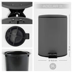 Pattumiera a pedale modello Adelar capienza 3 Litri colore grigio opaco