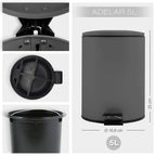 Pattumiera a pedale modello Adelar capienza 5 litri colore grigio opaco