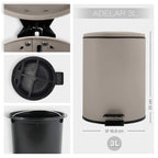 Pattumiera a pedale modello Adelar capienza 3 Litri colore tortora opaco