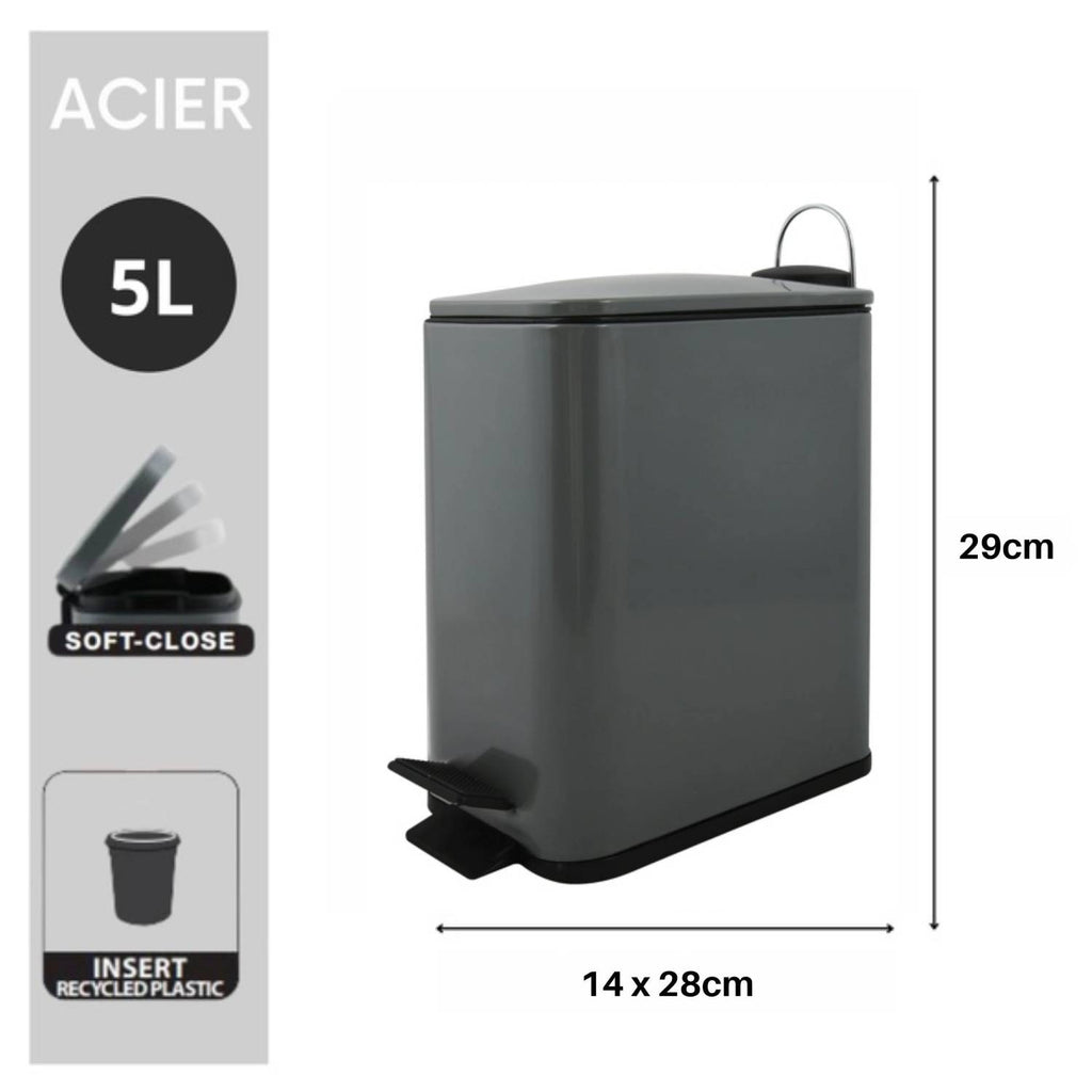 Pattumiera a pedale modello Erik in acciaio inox capienza 5 litri colore grigio opaco