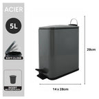 Pattumiera a pedale modello Erik in acciaio inox capienza 5 litri colore grigio opaco