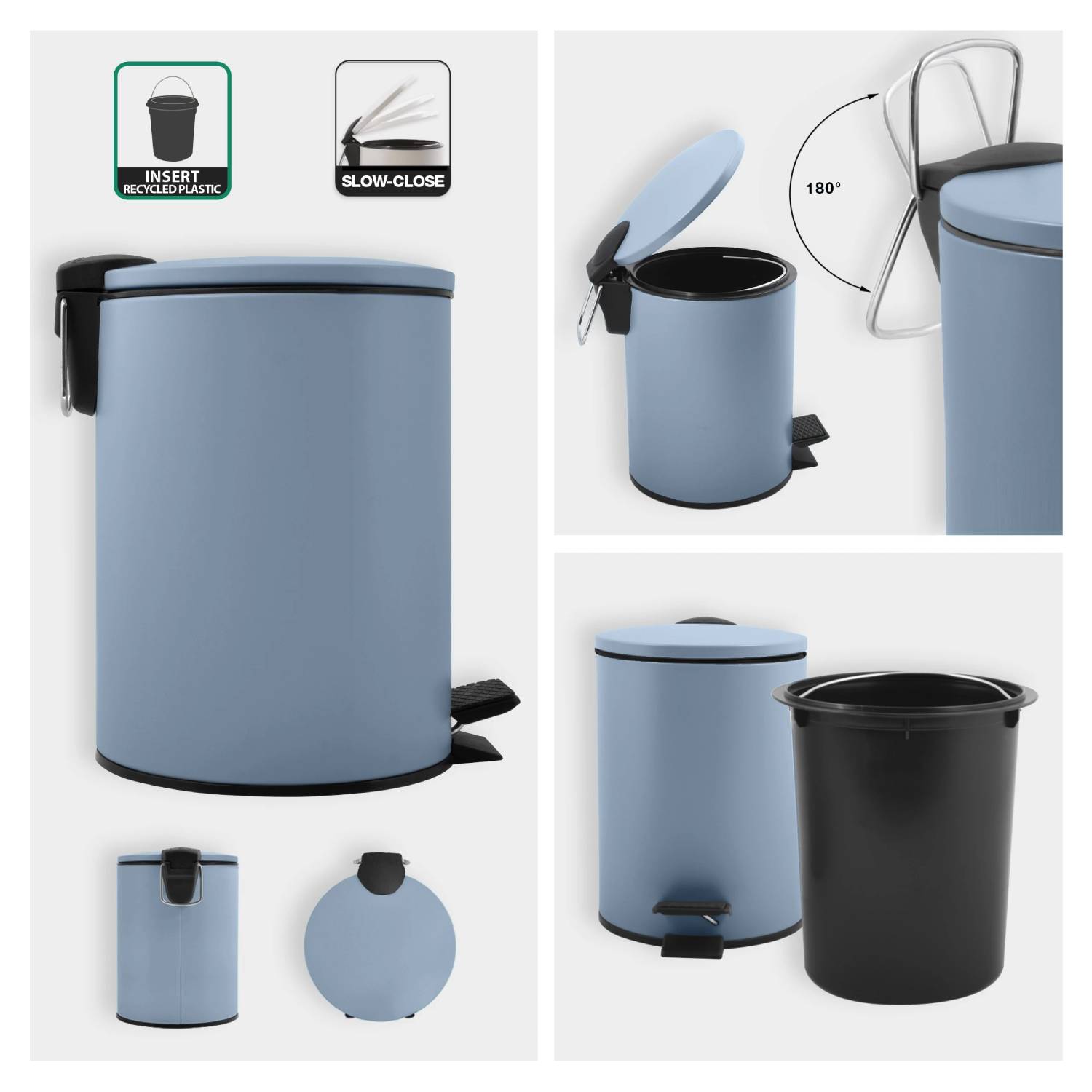 Pattumiera a pedale modello Adelar in acciaio capienza 3 litri colore blu opaco