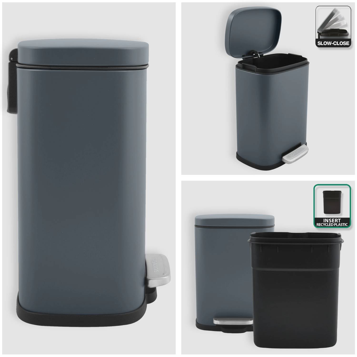 Pattumiera a pedale modello Akira in acciaio capienza 5 litri colore grigio opaco