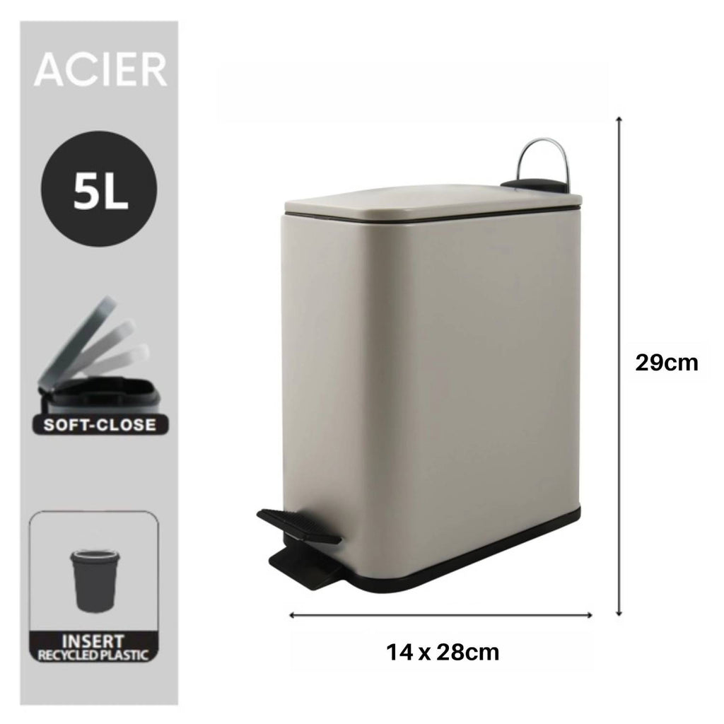 Pattumiera a pedale modello Erik in acciaio capienza 5 litri colore tortora opaco