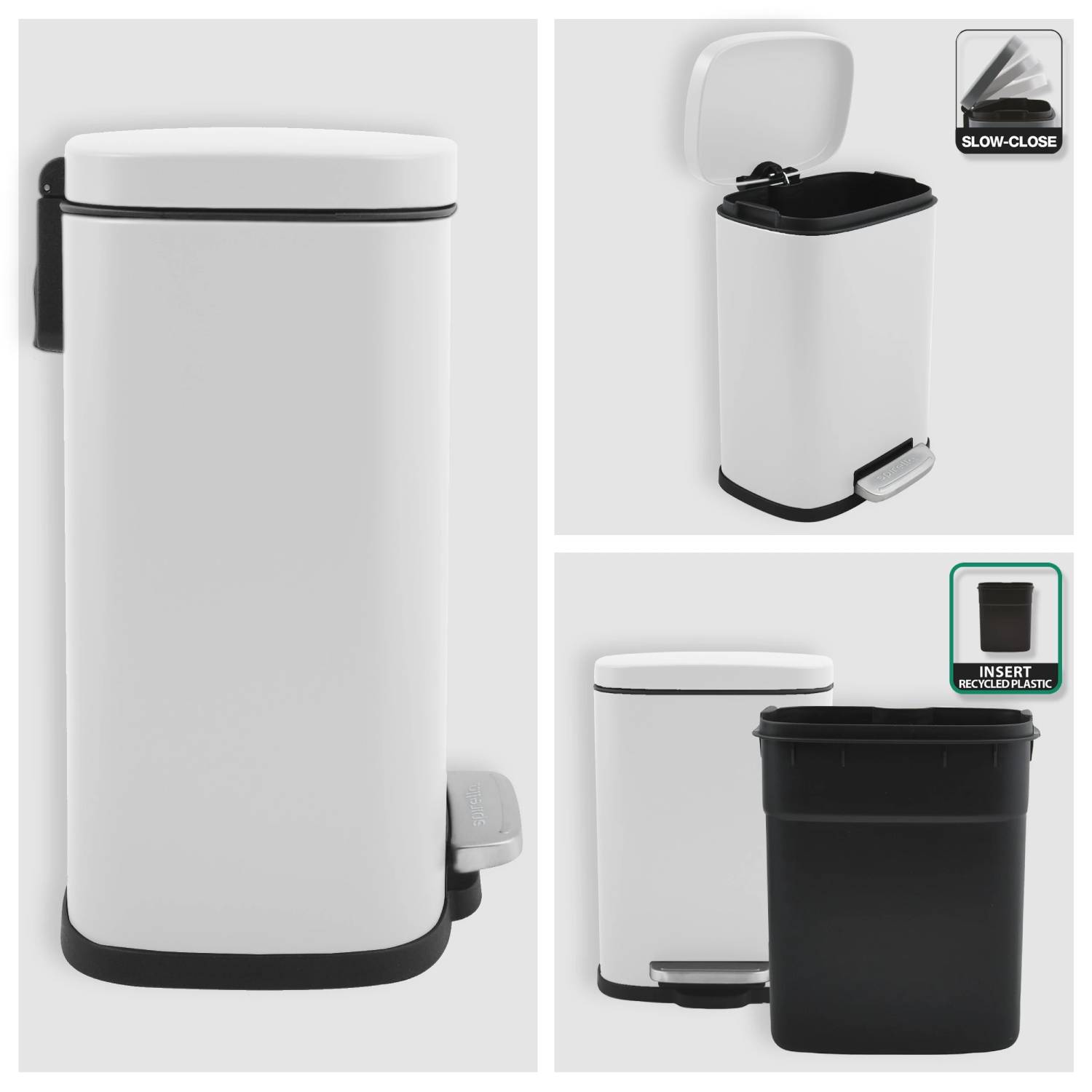 Pattumiera a pedale modello Akira in acciaio capienza 5 litri colore bianco opaco