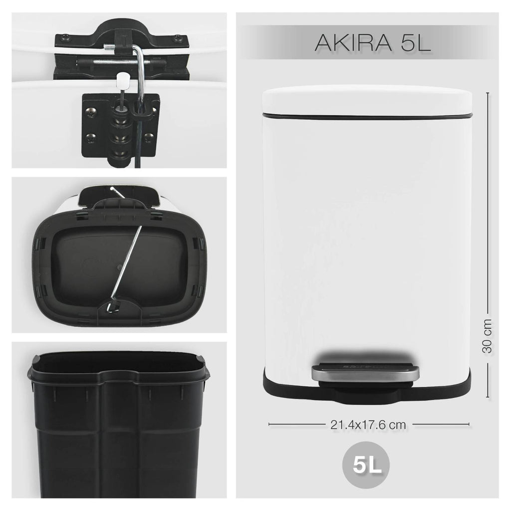 Pattumiera a pedale modello Akira in acciaio capienza 5 litri colore bianco opaco