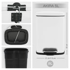 Pattumiera a pedale modello Akira in acciaio capienza 5 litri colore bianco opaco