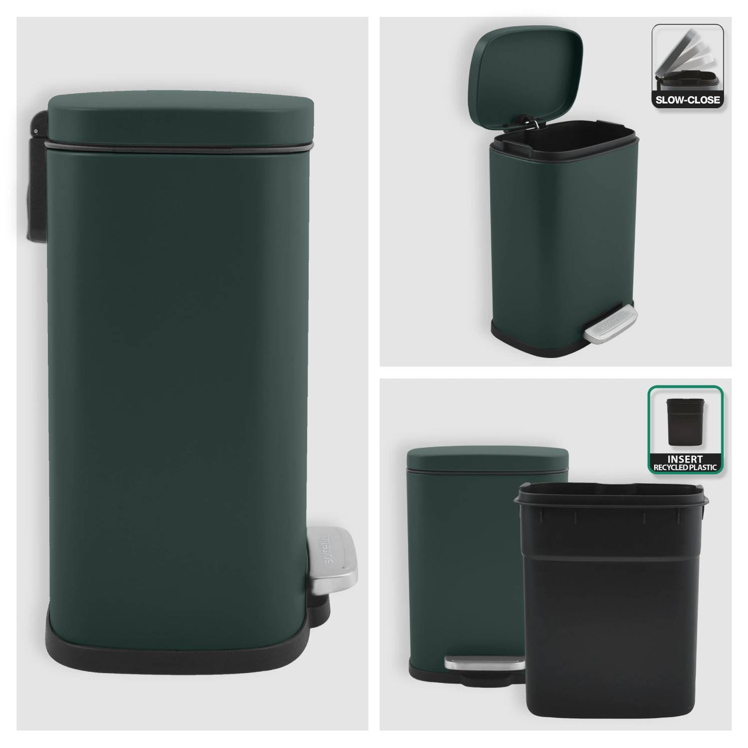 Pattumiera a pedale modello Akira in acciaio capienza 5 litri colore verde scuro opaco
