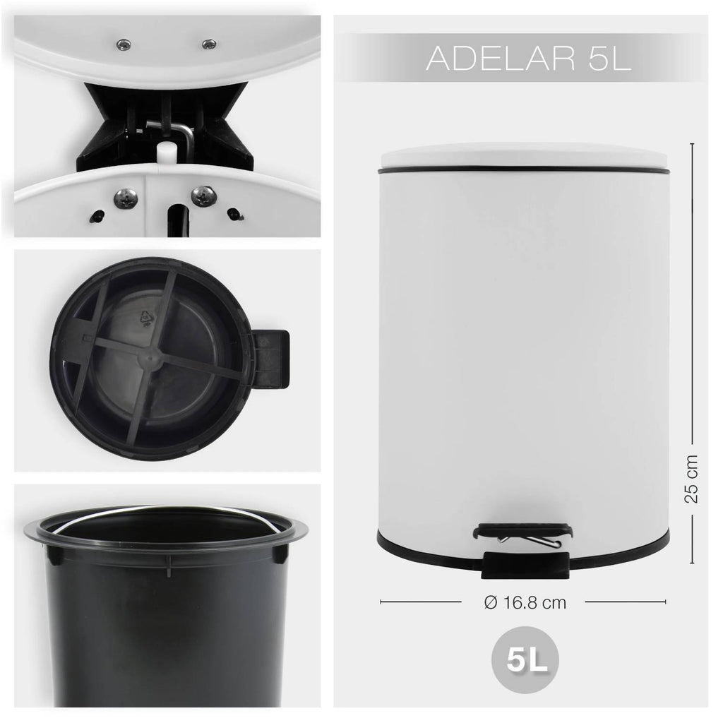 Pattumiera a pedale modello Adelar in acciaio capienza 5litri colore bianco opaco