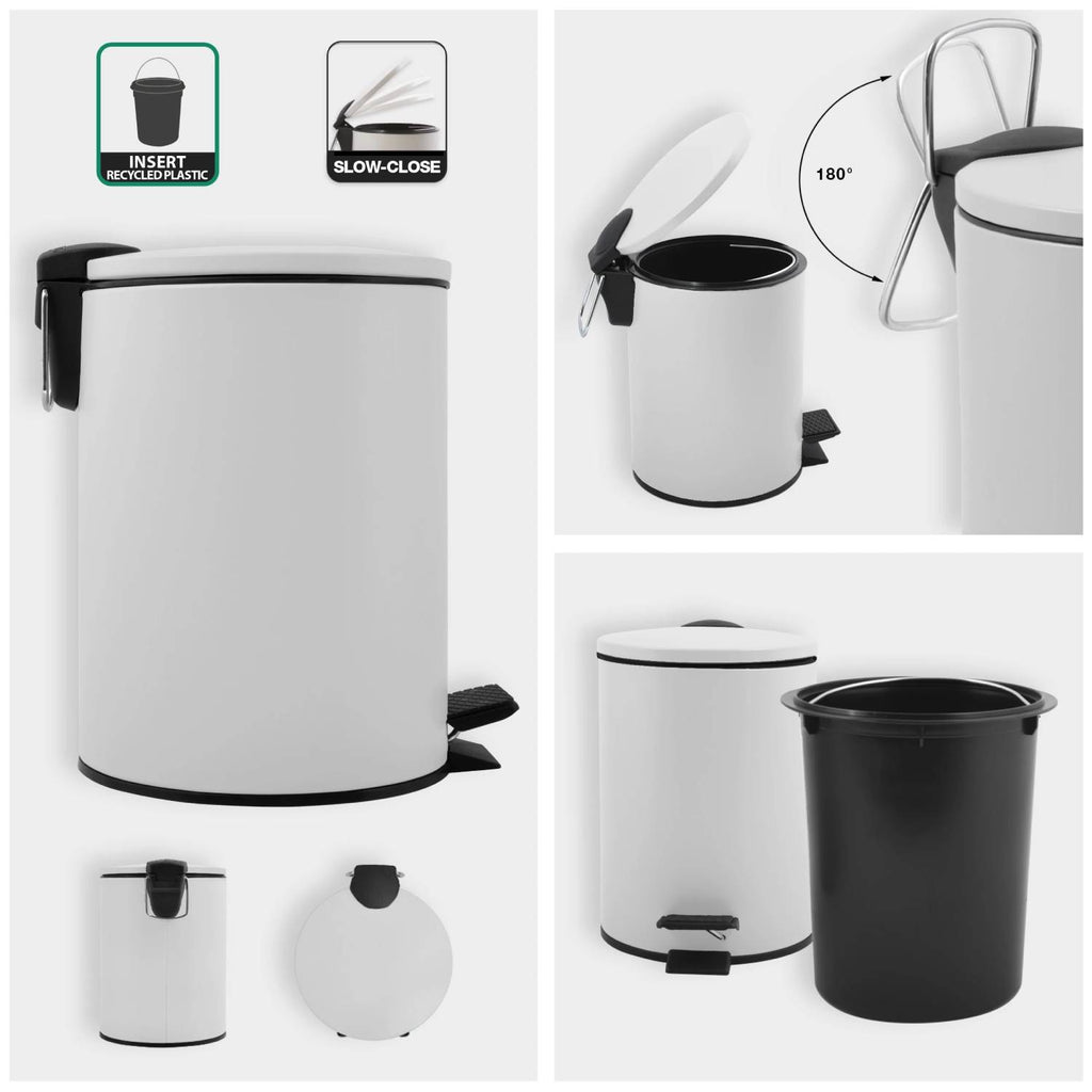 Pattumiera a pedale modello Adelar in acciaio capienza 5litri colore bianco opaco