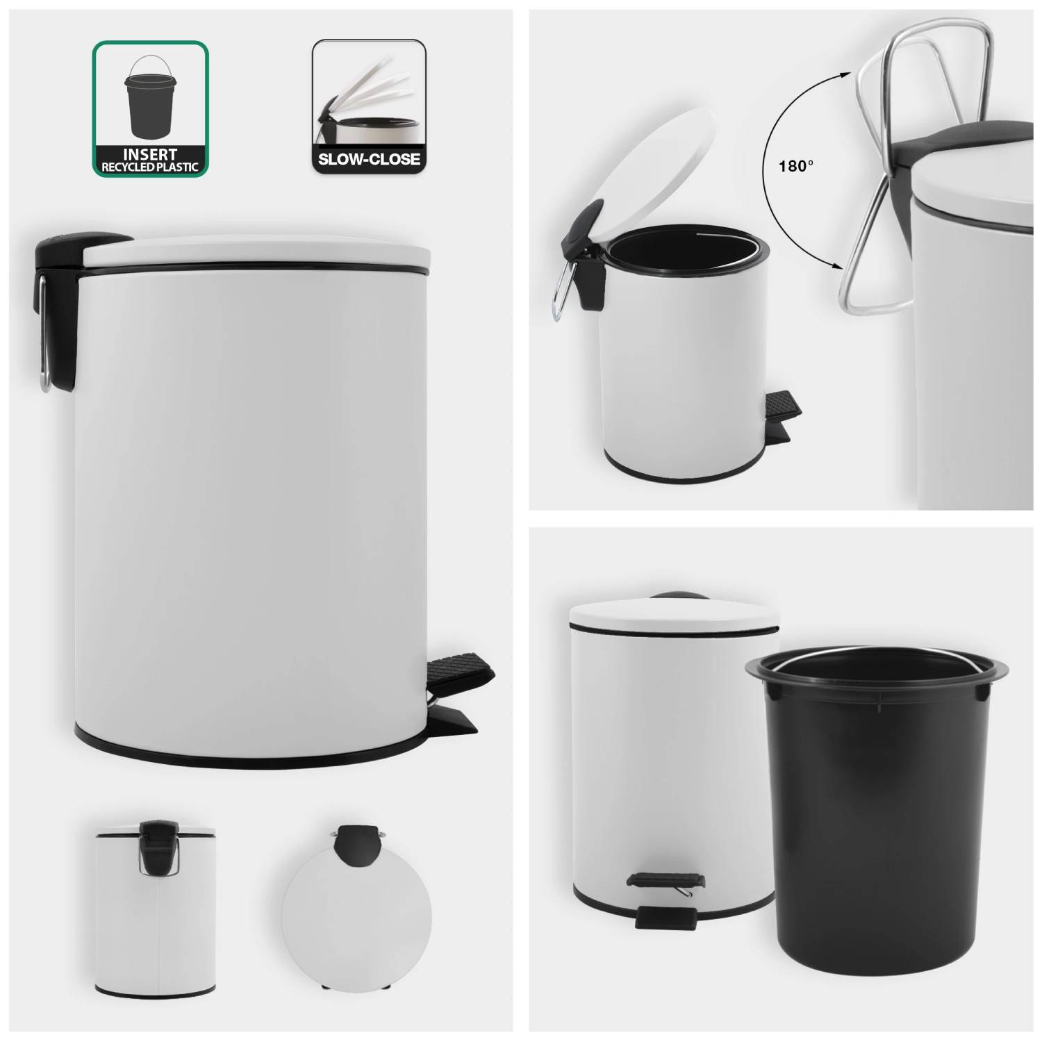 Pattumiera a pedale modello Adelar in acciaio capienza 5litri colore bianco opaco