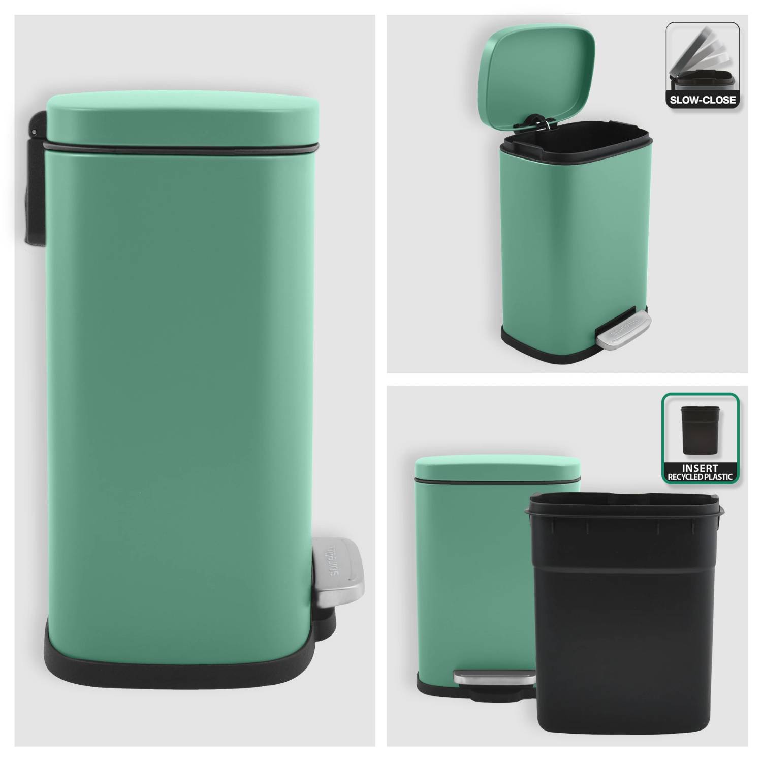 Pattumiera a pedale modello Akira in acciaio capienza 5 Litri colore verde opaco