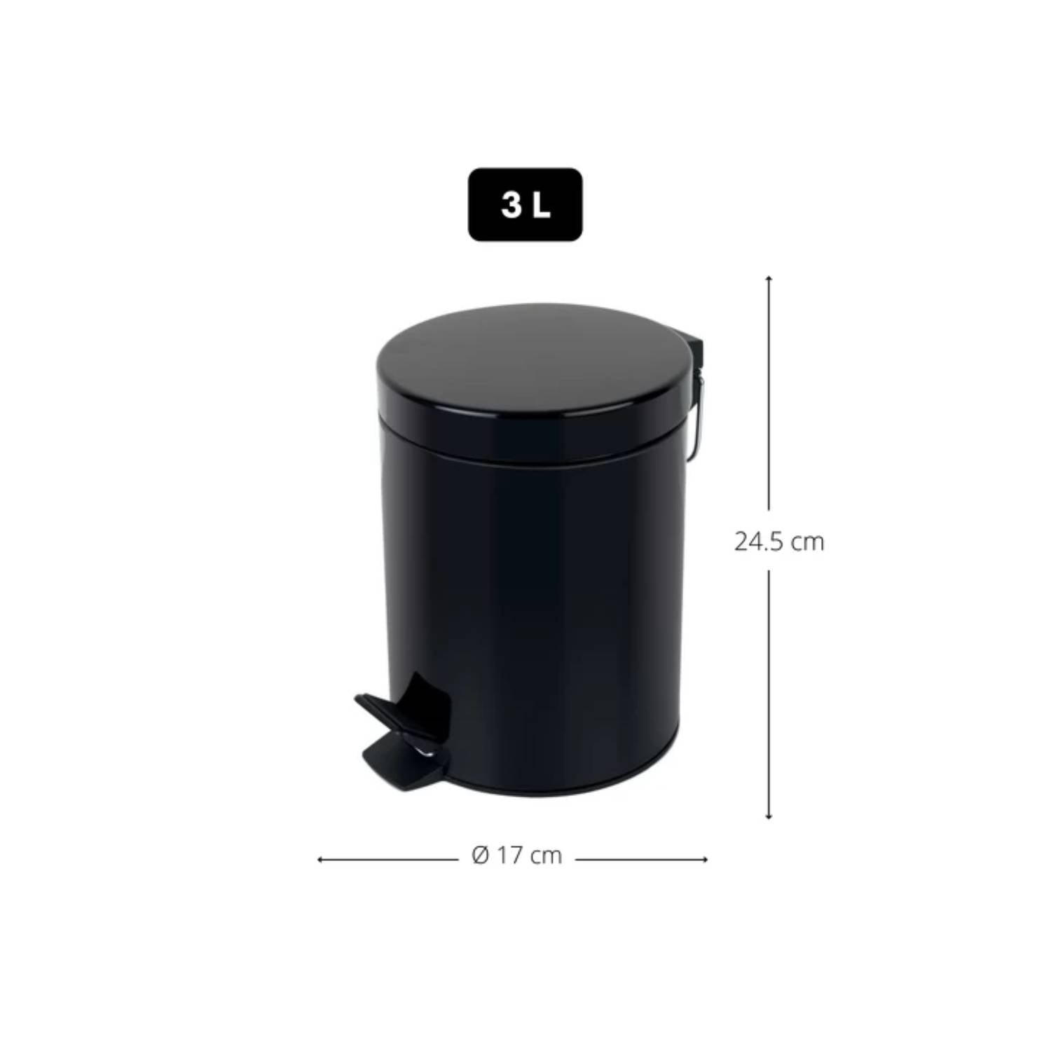 Pattumiera a pedale modello Sydney in acciaio capacitÃ  3 litri colore nero