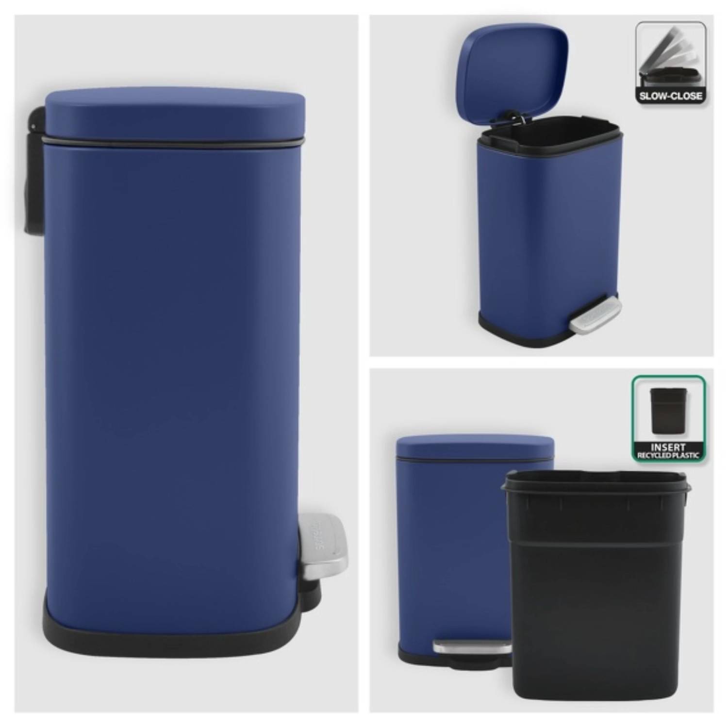 Pattumiera a pedale modello Akira in acciaio capienza 5 litri colore blu opaco