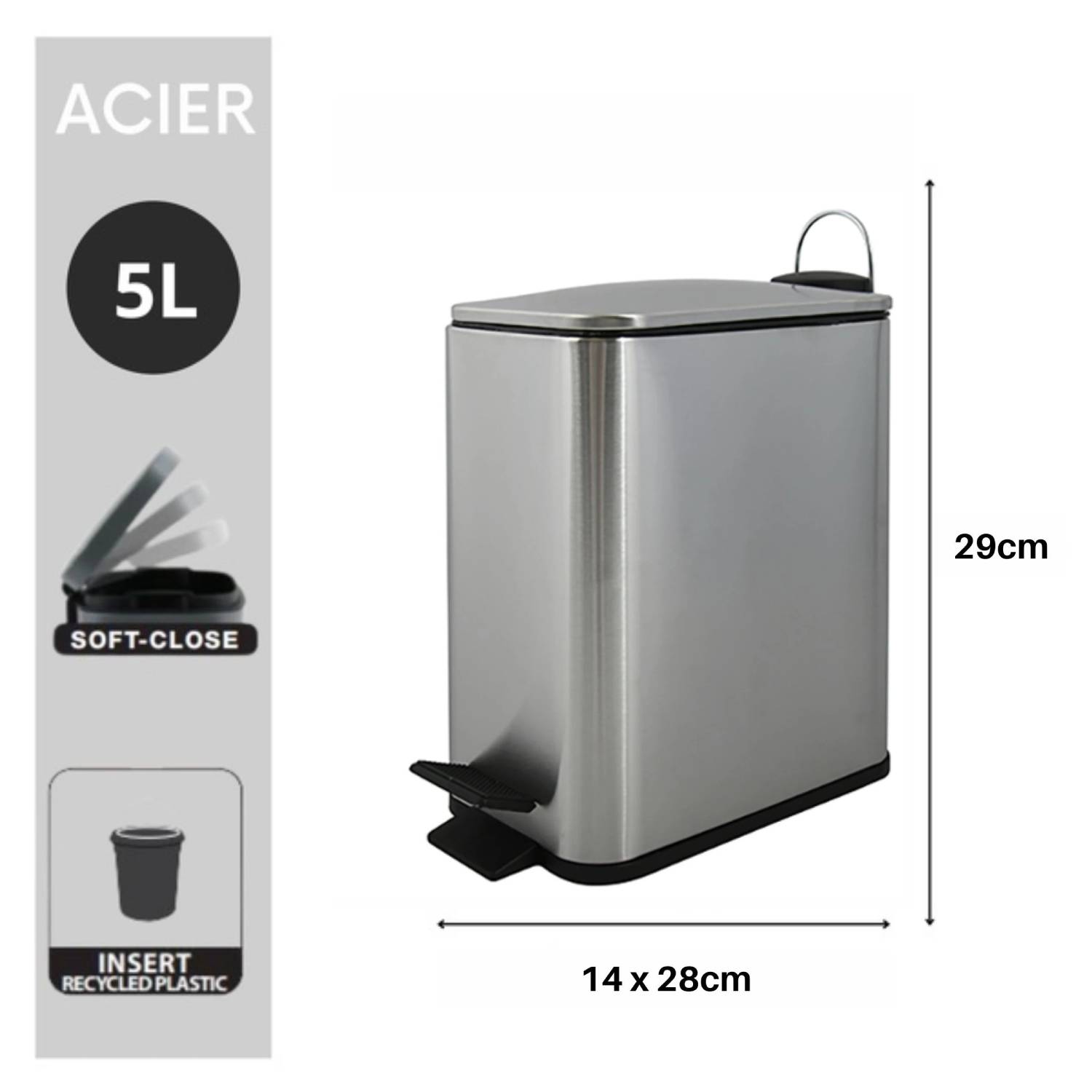 Pattumiera a pedale modello Erik capacitÃ  5 litri  in acciaio inox spazzolato