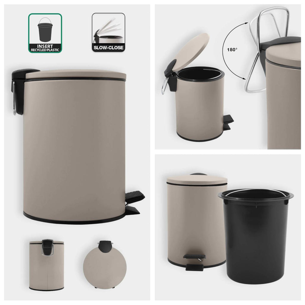 Pattumiera a pedale modello Adelar capienza 5 litri colore tortora opaco