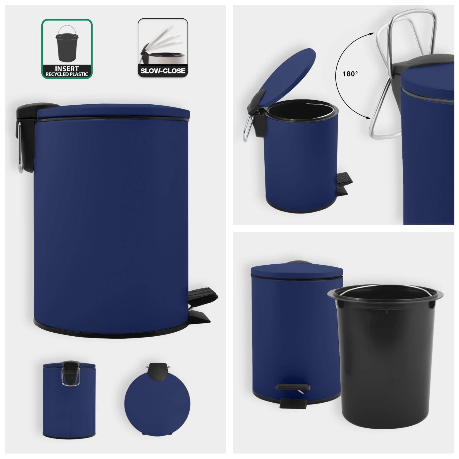 Pattumiera a pedale modello Adelar capienza 3 litri colore blu notte matto