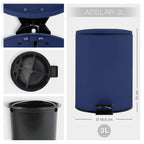 Pattumiera a pedale modello Adelar capienza 3 litri colore blu notte matto