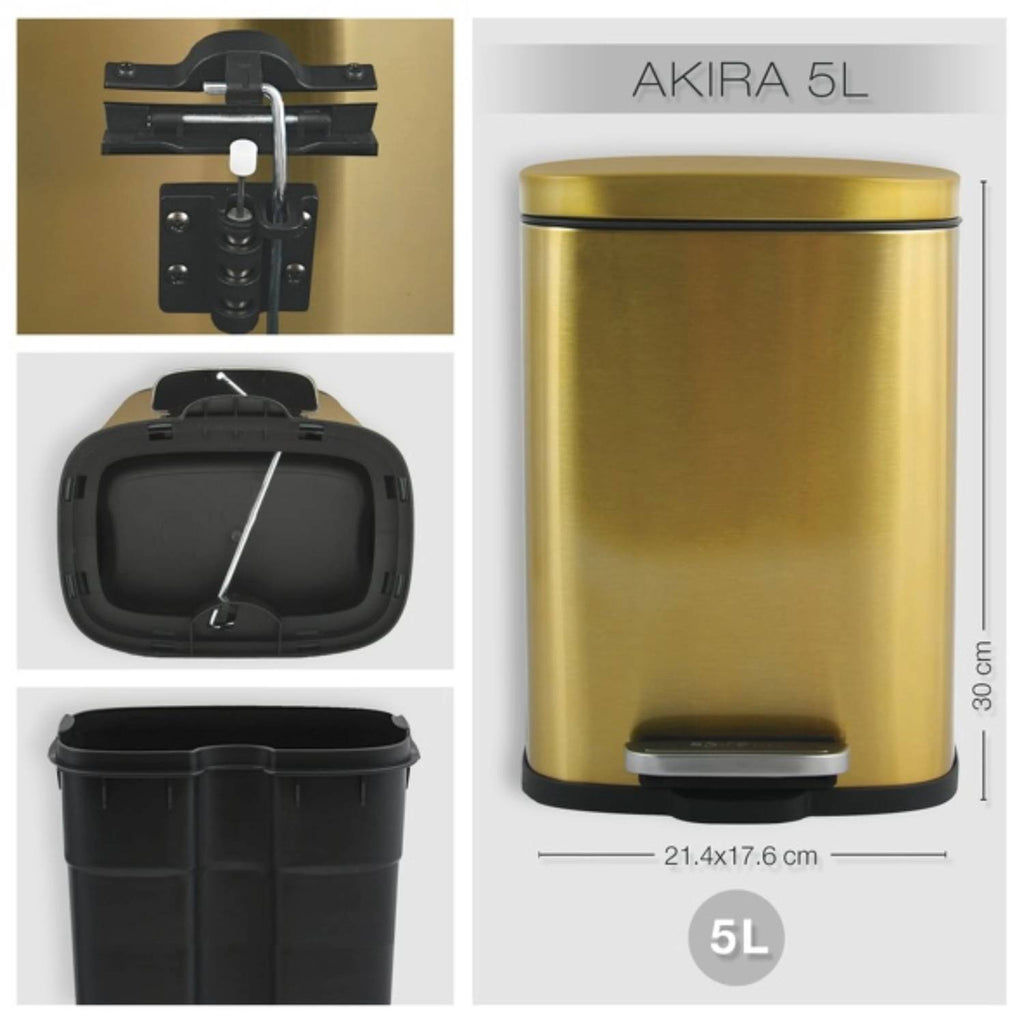 Pattumiera a pedale modello Akira in acciaio capienza 5 litri colore oro