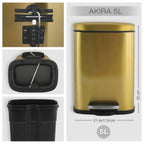 Pattumiera a pedale modello Akira in acciaio capienza 5 litri colore oro