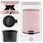 Pattumiera a pedale modello Adelar capienza 3 litri colore rosa pallido opaco