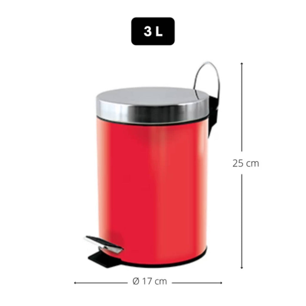 Pattumiera metallica a pedale modello Unis capienza 3 litri colore rosso