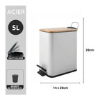 Pattumiera a pedale modello Erik in acciaio e bambÃ¹ capacitÃ  5 litri colore bianco opaco